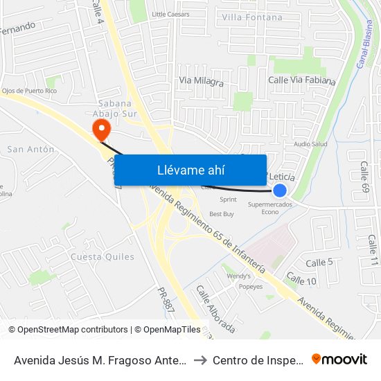 Avenida Jesús M. Fragoso Antes Vía 48 to Centro de Inspección map