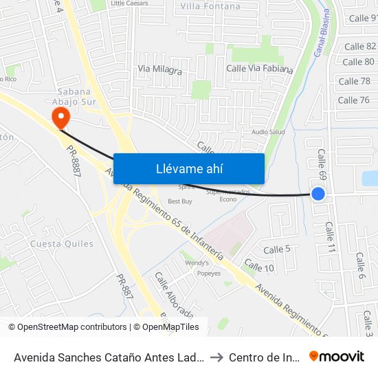 Avenida Sanches Cataño Antes Lado Opuesto Calle 15 to Centro de Inspección map