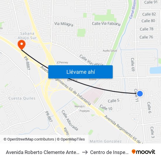 Avenida Roberto Clemente Antes Calle 6 to Centro de Inspección map