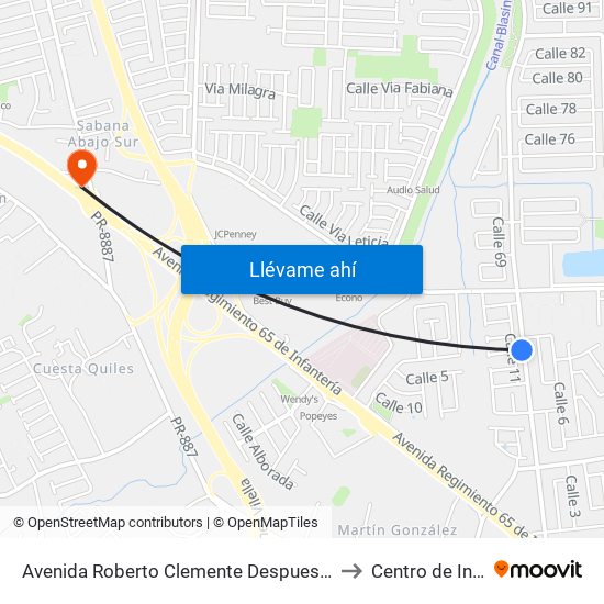 Avenida Roberto Clemente Despues Lado Opuesto Calle 6 to Centro de Inspección map