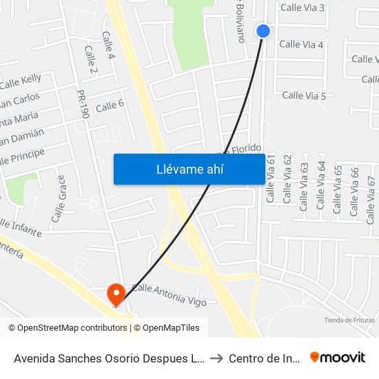 Avenida Sanches Osorio Despues Lado Opuesto Vía 3 to Centro de Inspección map