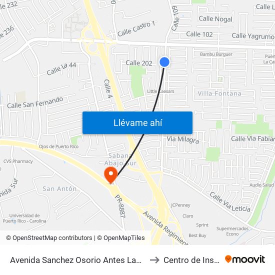 Avenida Sanchez Osorio Antes Lado Opuesto Via 2 to Centro de Inspección map