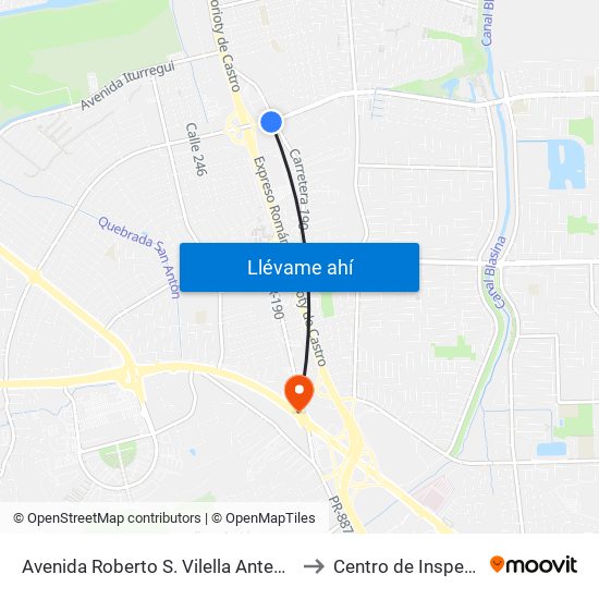 Avenida Roberto S. Vilella Antes Pr-190 to Centro de Inspección map