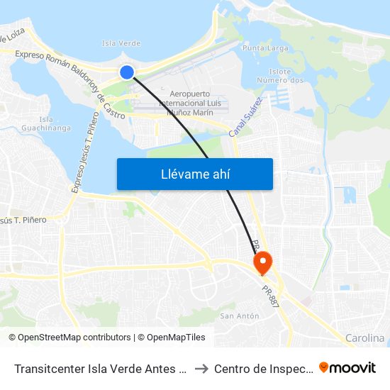 Transitcenter Isla Verde Antes Pr-187 to Centro de Inspección map