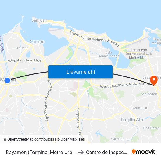 Bayamon (Terminal Metro Urbano) to Centro de Inspección map