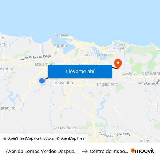 Avenida Lomas Verdes Despues Calle 25 to Centro de Inspección map