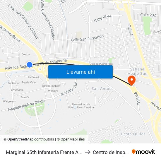 Marginal 65th Infanteria Frente A Charlie Boy to Centro de Inspección map