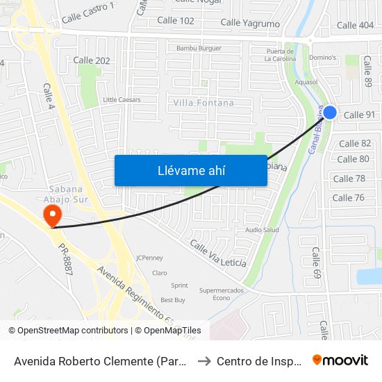 Avenida Roberto Clemente (Parque Lineal) to Centro de Inspección map