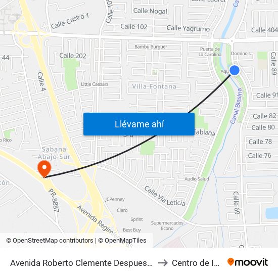 Avenida Roberto Clemente Despues Lado Opuesto Calle 98 to Centro de Inspección map