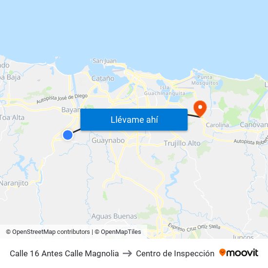 Calle 16 Antes Calle Magnolia to Centro de Inspección map