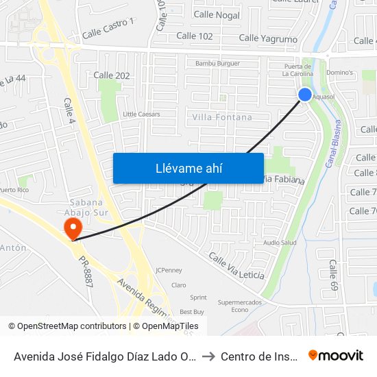 Avenida José Fidalgo Díaz Lado Opuesto Vía 23 to Centro de Inspección map