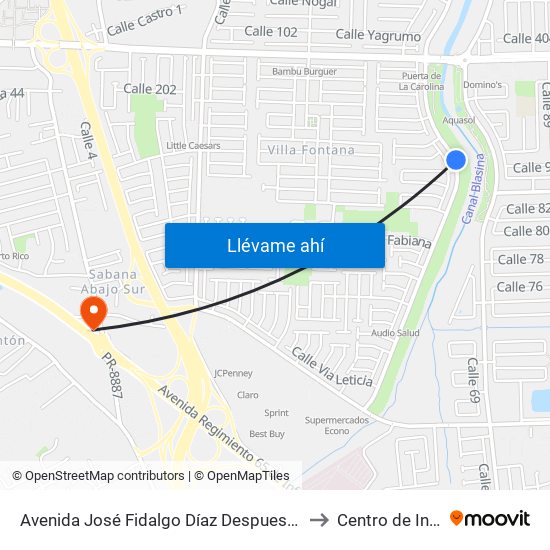 Avenida José Fidalgo Díaz Despues Lado Opuesto Vía 25 to Centro de Inspección map