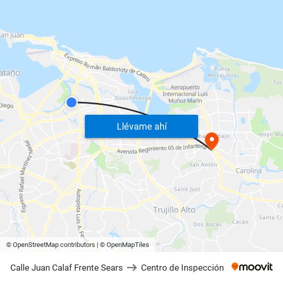 Calle Juan Calaf Frente Sears to Centro de Inspección map