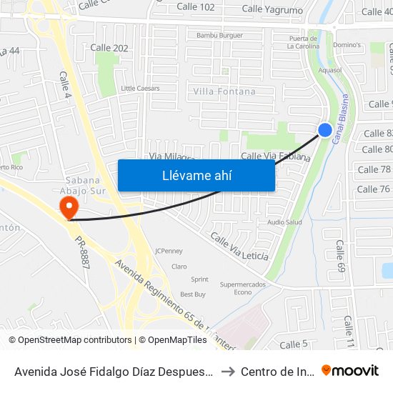 Avenida José Fidalgo Díaz Despues Lado Opuesto Vía 26 to Centro de Inspección map