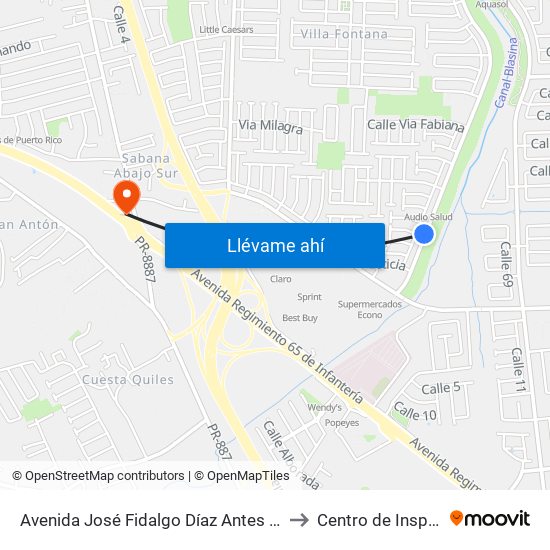 Avenida José Fidalgo Díaz Antes Calle Vía 45 to Centro de Inspección map