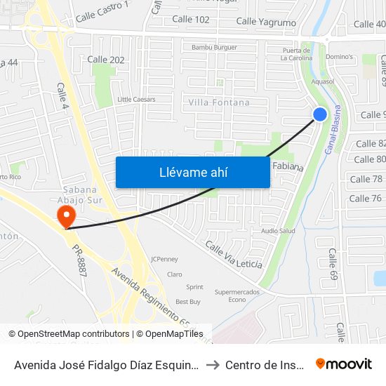 Avenida José Fidalgo Díaz Esquina Calle Vía 25 to Centro de Inspección map