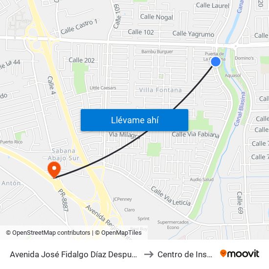Avenida José Fidalgo Díaz Despues Calle Vía 21 to Centro de Inspección map