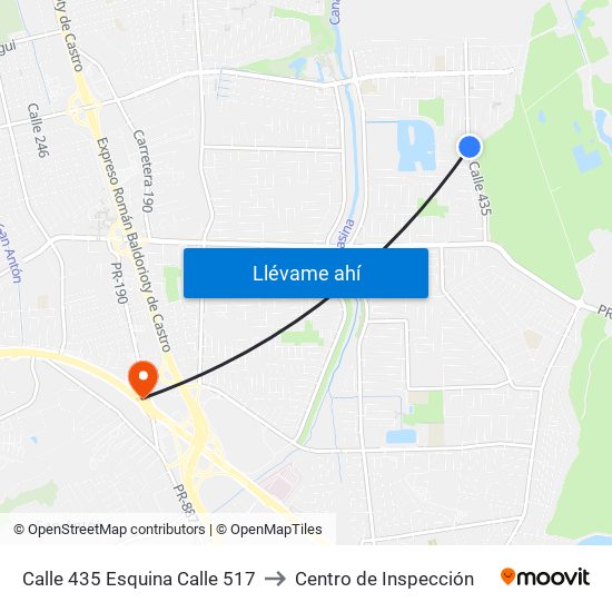 Calle 435 Esquina Calle 517 to Centro de Inspección map