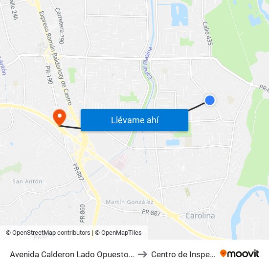 Avenida Calderon Lado Opuesto Calle 57 to Centro de Inspección map