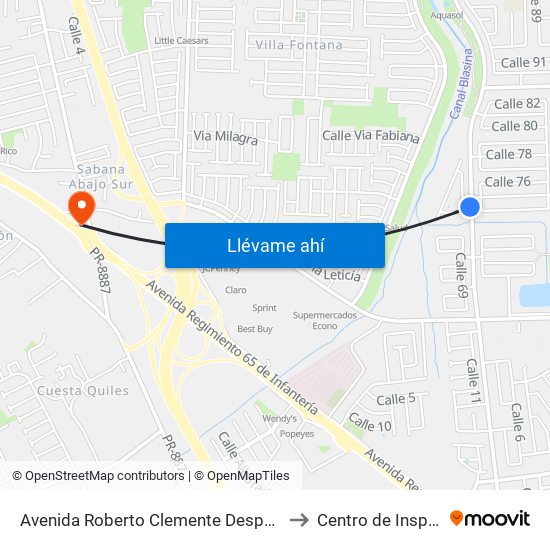 Avenida Roberto Clemente Despues Calle 73 to Centro de Inspección map