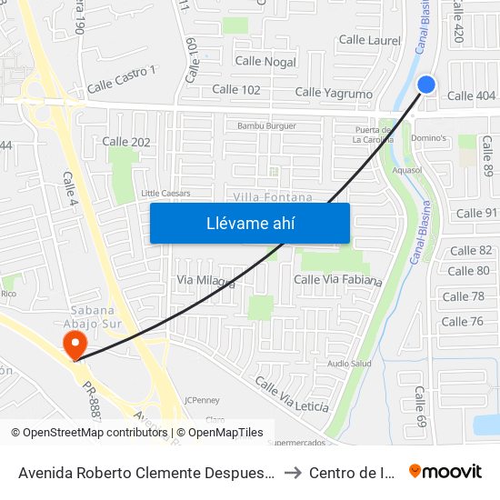 Avenida Roberto Clemente Despues Lado Opuesto Calle 81 to Centro de Inspección map