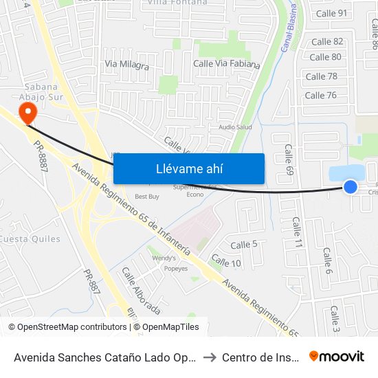 Avenida Sanches Cataño Lado Opuesto Calle 17 to Centro de Inspección map