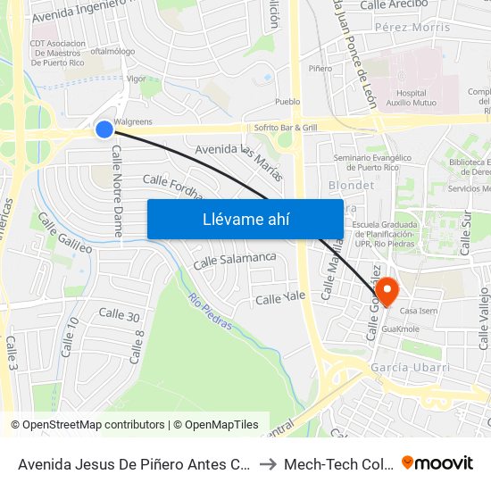 Avenida Jesus De Piñero Antes Calle Teniente César Luis González to Mech-Tech College Rio Piedras map