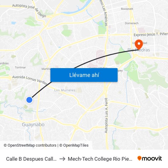 Calle B Despues Calle A to Mech-Tech College Rio Piedras map
