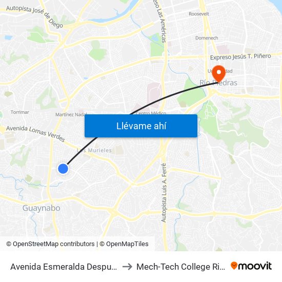 Avenida Esmeralda Despues Calle 22 to Mech-Tech College Rio Piedras map