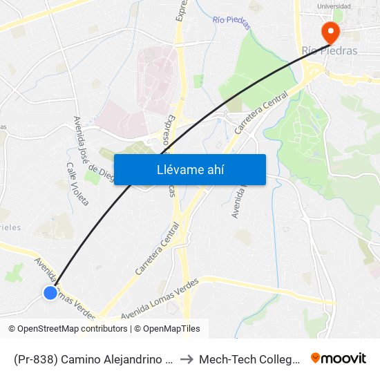 (Pr-838) Camino Alejandrino Antes Calle Nogal to Mech-Tech College Rio Piedras map