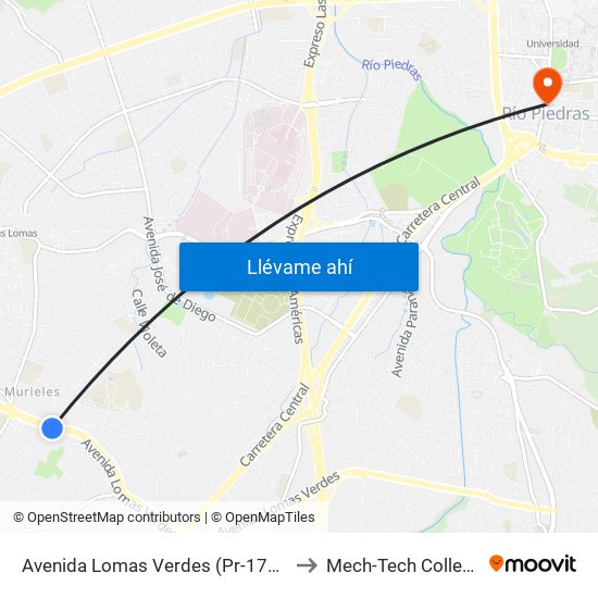 Avenida Lomas Verdes (Pr-177) Esquina Calle Mejico to Mech-Tech College Rio Piedras map