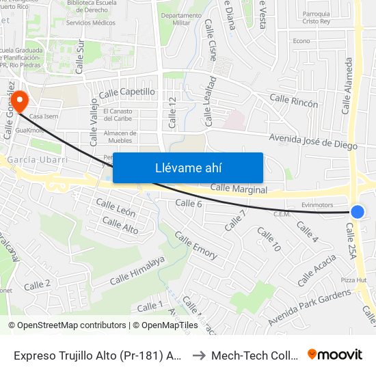 Expreso Trujillo Alto (Pr-181) Antes Avenida 65th Infanteria to Mech-Tech College Rio Piedras map