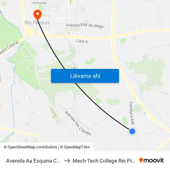 Avenida Aa Esquina Calle 5 to Mech-Tech College Rio Piedras map