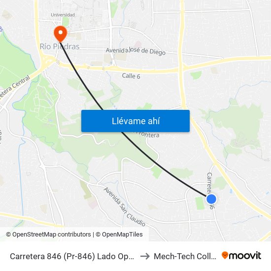 Carretera 846 (Pr-846) Lado Opuesto Residencial Covadonga to Mech-Tech College Rio Piedras map