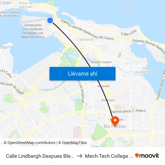 Calle Lindbergh Despues Blev. Saint Thomas to Mech-Tech College Rio Piedras map