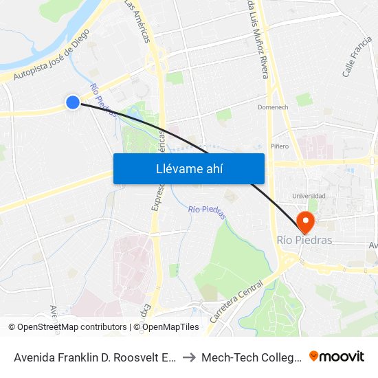 Avenida Franklin D. Roosvelt Esquina Calle 19 N.E. to Mech-Tech College Rio Piedras map