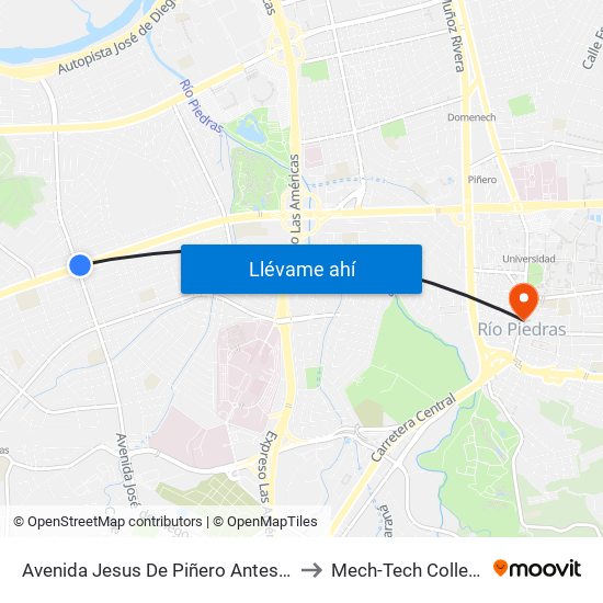 Avenida Jesus De Piñero Antes Avenida José De Diego to Mech-Tech College Rio Piedras map