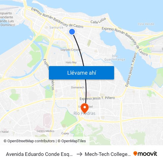 Avenida Eduardo Conde Esquina Calle Isabela to Mech-Tech College Rio Piedras map