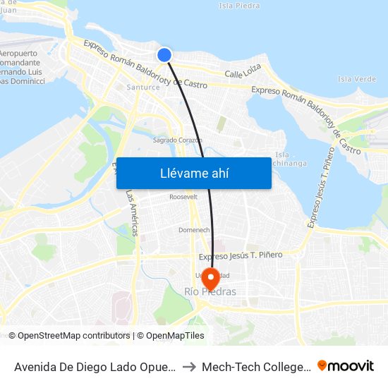 Avenida De Diego Lado Opuesto Calle Maribel to Mech-Tech College Rio Piedras map