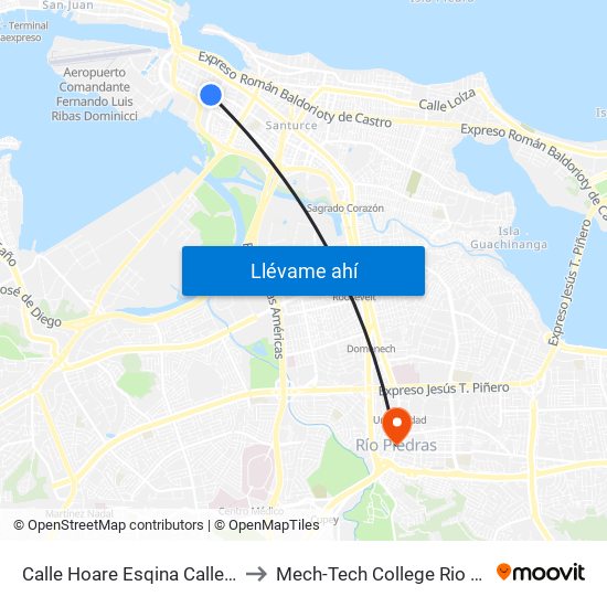 Calle Hoare Esqina Calle Aurora to Mech-Tech College Rio Piedras map