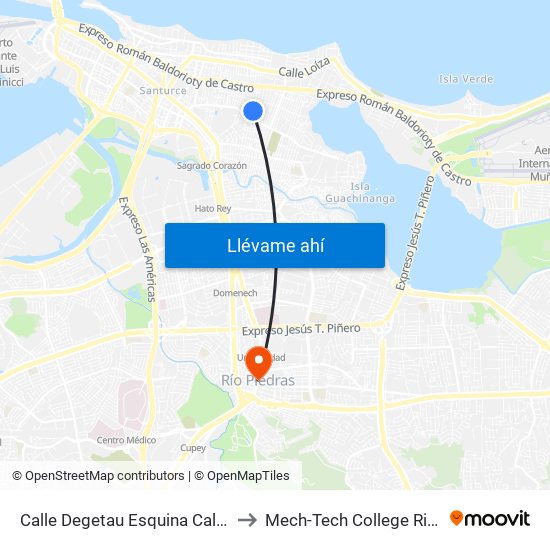 Calle Degetau Esquina Calle Barbosa to Mech-Tech College Rio Piedras map