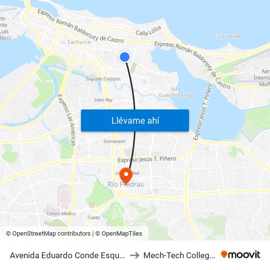 Avenida Eduardo Conde Esquina Calle Ruiz Belviz to Mech-Tech College Rio Piedras map