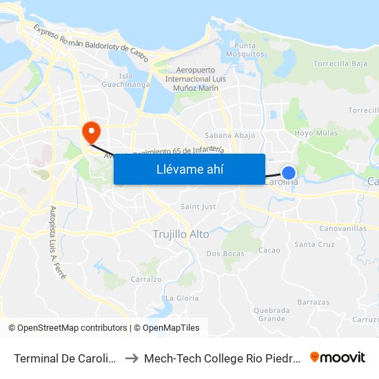 Terminal De Carolina to Mech-Tech College Rio Piedras map