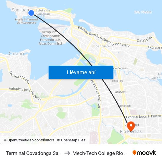 Terminal Covadonga San Juan to Mech-Tech College Rio Piedras map