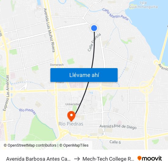 Avenida Barbosa Antes Calle Paraguay to Mech-Tech College Rio Piedras map