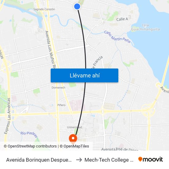 Avenida Borinquen Despues Calle Cortijo to Mech-Tech College Rio Piedras map