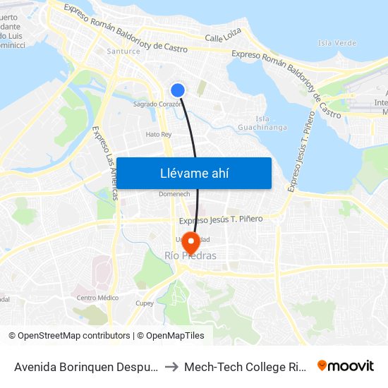 Avenida Borinquen Despues Calle 8 to Mech-Tech College Rio Piedras map