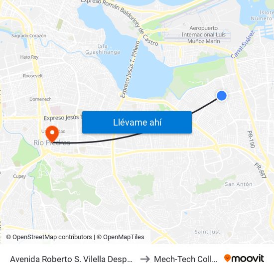 Avenida Roberto S. Vilella Despues Lado Opuesto Calle 258 to Mech-Tech College Rio Piedras map