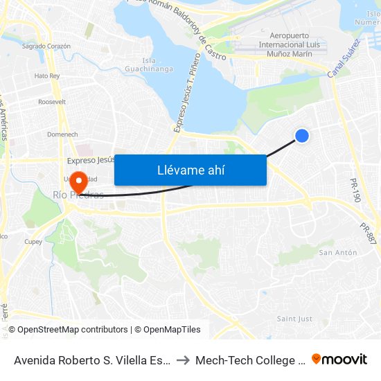 Avenida Roberto S. Vilella Esquina Calle 259 to Mech-Tech College Rio Piedras map