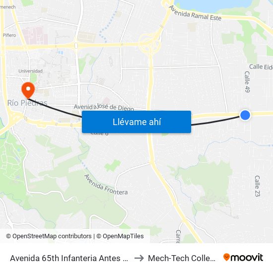Avenida 65th Infanteria Antes Avenida Monte Carlos to Mech-Tech College Rio Piedras map